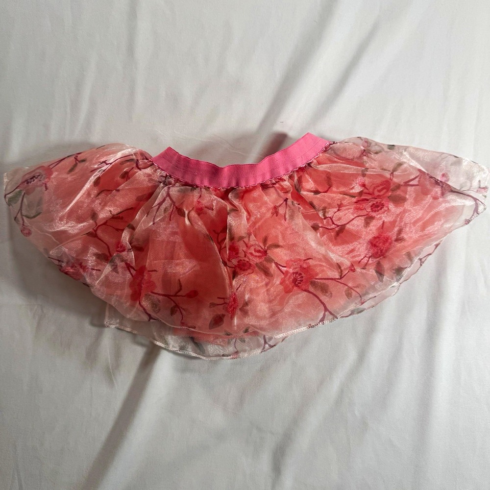 Cat & Jack Girls Pink Floral Tulle Tutu Skirt 9-12M Elastic Waist Pull-On
